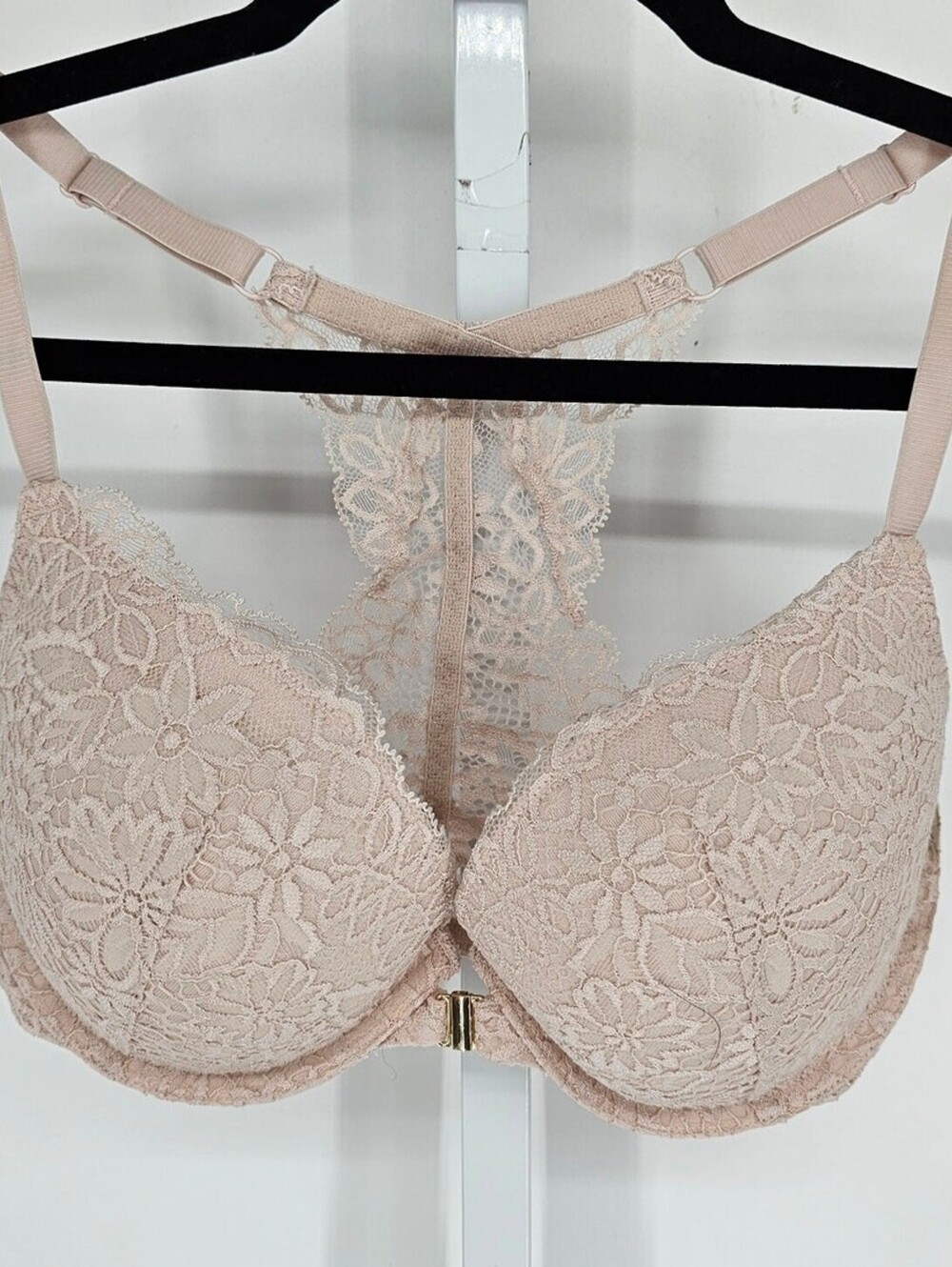 Auden Womens Sz 34DD Front Clasp T Shirt Bra Beige Lace